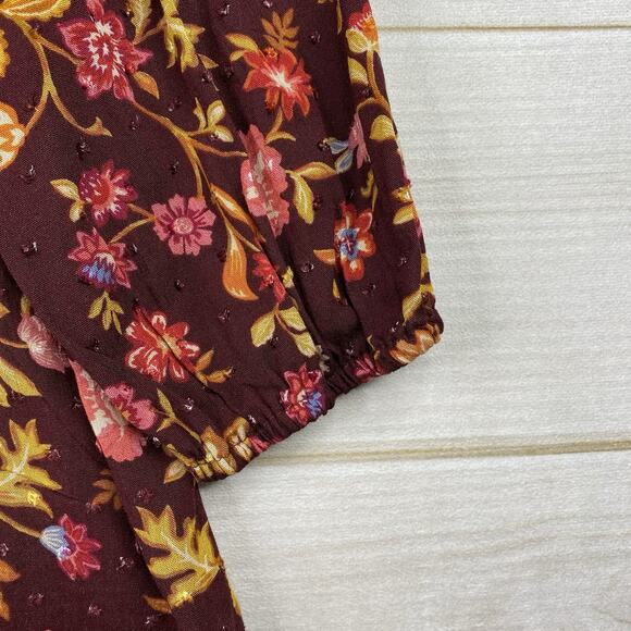 Papermoon Stitch Fix Women 2XL Top Red Floral Boho Tie Neck Pullover 3/4 Slv NWT - Picture 4 of 9